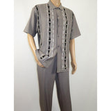 Men Silversilk 2pc Walking Leisure Matching Suit Italian Woven Knits 71032 Gray - J.Valintin Men's Wear Legend - 71032 - Gray - M