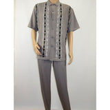 Men Silversilk 2pc Walking Leisure Matching Suit Italian Woven Knits 71032 Gray - J.Valintin Men's Wear Legend - 71032 - Gray - M