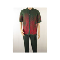 Men Silversilk 2pc walking leisure suit Italian woven knits 3115 Green Red - J.Valintin Men's Wear Legend - 95681