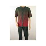 Men Silversilk 2pc walking leisure suit Italian woven knits 3115 Green Red - J.Valintin Men's Wear Legend - 95681