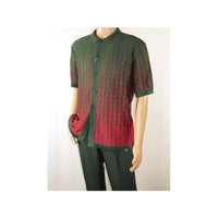 Men Silversilk 2pc walking leisure suit Italian woven knits 3115 Green Red - J.Valintin Men's Wear Legend - 95681