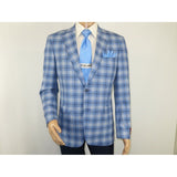 Men Sport Coat by Berlusconi Turkey Italian Wool Super 180's #671 - 07 Blue Plaid - J.Valintin Men's Wear Legend - 98958