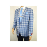 Men Sport Coat by Berlusconi Turkey Italian Wool Super 180's #671 - 07 Blue Plaid - J.Valintin Men's Wear Legend - 98958