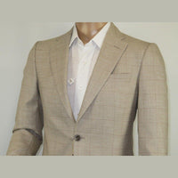 Men Sport Coat by Berlusconi Turkey Soft European Plaid #AT77 04 Tan Brown Linen - J.Valintin Men's Wear Legend - 98927