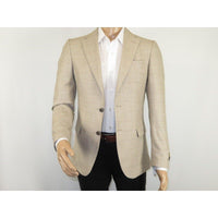 Men Sport Coat by Berlusconi Turkey Soft European Plaid #AT77 04 Tan Brown Linen - J.Valintin Men's Wear Legend - 98927