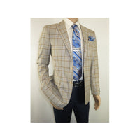 Men Sport Coat by Berlusconi Turkey Soft European Plaid #MK80 04 Beige Blue - J.Valintin Men's Wear Legend - 98976