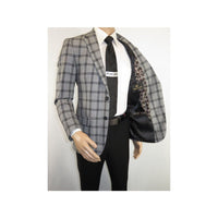 Men Sport Coat by Berlusconi Turkey Soft European Plaid #MK80 06 Black Gray - J.Valintin Men's Wear Legend - 98970