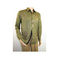 Men Sports Shirt by DE - NIKO Long Sleeves Fashion Print Soft Modal 2F008 Olive - J.Valintin Men's Wear Legend - 99359