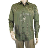 Men Sports Shirt by DE - NIKO Long Sleeves Fashion Print Soft Modal 2F008 Olive - J.Valintin Men's Wear Legend - 99359