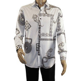 Men Sports Shirt by DE - NIKO Long Sleeves Fashion Print Soft Modal 2F008 White - J.Valintin Men's Wear Legend - 99365