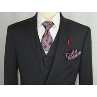 Men Suit ADOLFO 3Pc 100% Soft Wool Vested Business Formal 2 Button 1608 Charcoal - J.Valintin Men's Wear Legend - 26748