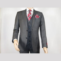 Men Suit BERLUSCONI Turkey 100% Italian Wool Super 180's 3pc Vested #Ber12 Gray - J.Valintin Men's Wear Legend - 98552