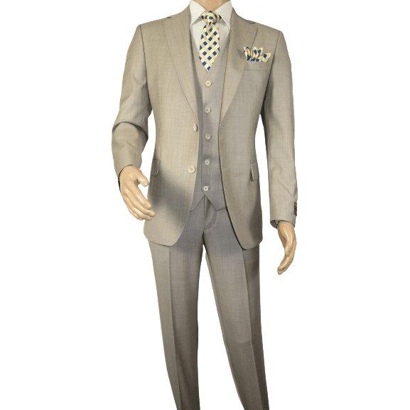 Men Suit BERLUSCONI Turkey 100% Italian Wool Super 180's 3pc Vested #Ber13 Beige - J.Valintin Men's Wear Legend - 98559