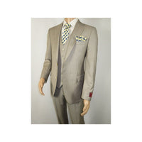 Men Suit BERLUSCONI Turkey 100% Italian Wool Super 180's 3pc Vested #Ber13 Beige - J.Valintin Men's Wear Legend - 98559