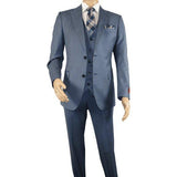 Men Suit BERLUSCONI Turkey 100% Italian Wool Super 180's 3pc Vested #Ber4 Navy - J.Valintin Men's Wear Legend - 98496