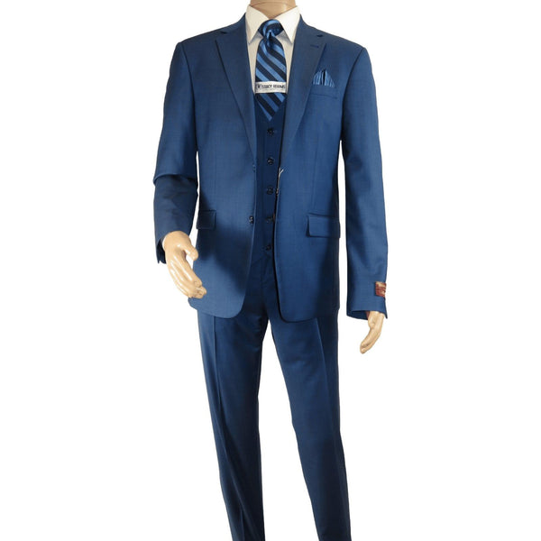 Men Suit BERLUSCONI Turkey 100% Italian Wool Super 180's 3pc Vested #Ber40 Blue - J.Valintin Men's Wear Legend - 99838