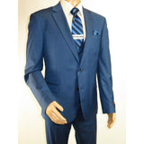 Men Suit BERLUSCONI Turkey 100% Italian Wool Super 180's 3pc Vested #Ber40 Blue - J.Valintin Men's Wear Legend - 99838