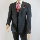 Men Suit BERLUSCONI Turkey 100% Italian Wool Super 180's 3pc Vested #Ber41 Black - J.Valintin Men's Wear Legend - 99845