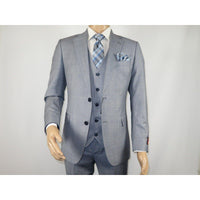 Men Suit BERLUSCONI Turkey 100% Italian Wool Super 180's 3pc Vested #Ber7 Sky - J.Valintin Men's Wear Legend - 98517