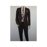 Men Suit BERLUSCONI Turkey 100% Italian Wool Super 180's #Ber30 Brown/Burgundy - J.Valintin Men's Wear Legend - 100970