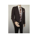 Men Suit BERLUSCONI Turkey 100% Italian Wool Super 180's #Ber30 Brown/Burgundy - J.Valintin Men's Wear Legend - 100970