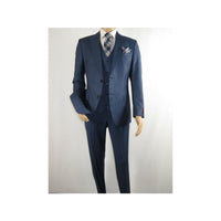 Men Suit BERLUSCONI Turkey 100% Italian Wool Super 180's Vested #Ber1 Navy Blue - J.Valintin Men's Wear Legend - 98475