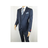 Men Suit BERLUSCONI Turkey 100% Italian Wool Super 180's Vested #Ber3 Ink Blue - J.Valintin Men's Wear Legend - 98489