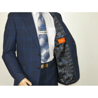 Men TALLIA Suit Wool Blend English Glen Plaid Classic 2Button VDVA2SVX0026 Blue - J.Valintin Men's Wear Legend - 16170