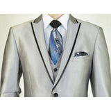 Men Tuxedo Formal Suit ROYAL DIAMOND Slim Fit 3Pc Vested shiny Satin SL82 Silver - J.Valintin Men's Wear Legend - 8150