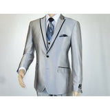 Men Tuxedo Formal Suit ROYAL DIAMOND Slim Fit 3Pc Vested shiny Satin SL82 Silver - J.Valintin Men's Wear Legend - 8150