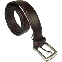 Men VALENTINI Stitched Leather Belt Classic Pin Buckle Business Dress V711 Wine - J.Valintin Men's Wear Legend - 92152