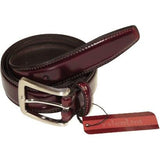 Men VALENTINI Stitched Leather Belt Classic Pin Buckle Business Dress V711 Wine - J.Valintin Men's Wear Legend - 92152