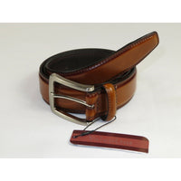 Men VALENTINI Stitched Leather Dress Belt Classic Pin Buckle V711 Cognac - J.Valintin Men's Wear Legend - 92136