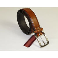 Men VALENTINI Stitched Leather Dress Belt Classic Pin Buckle V711 Cognac - J.Valintin Men's Wear Legend - 92136