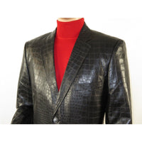 Men ZACCHI Soft Pu Leather Blazer Sport Coat Crocodile Print Mickey 71100 Black - J.Valintin Men's Wear Legend - 98349