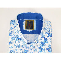 Men's 100% Cotton Shirt By Oscar Banks Turkey Floral design 6141 - 05 Blue white - J.Valintin Men's Wear Legend - 3113