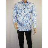 Men's 100% Cotton Shirt By Oscar Banks Turkey Floral design 6141 - 05 Blue white - J.Valintin Men's Wear Legend - 3113