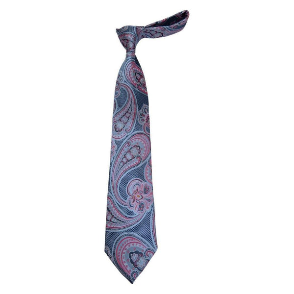 Men's 100% Silk Necktie By Bruno Piattelli Paisley Floral Fancy BP14 Pink Blue - J.Valintin Men's Wear Legend - BP14