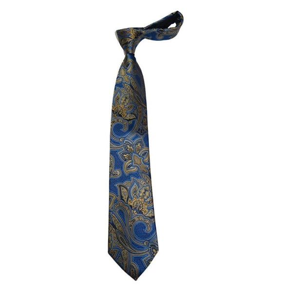 Men's 100% Silk Necktie By Bruno Piattelli Paisley Floral Fancy BP21 Blue Gold - J.Valintin Men's Wear Legend - BP21