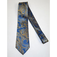 Men's 100% Silk Necktie By Bruno Piattelli Paisley Floral Fancy BP21 Blue Gold - J.Valintin Men's Wear Legend - BP21