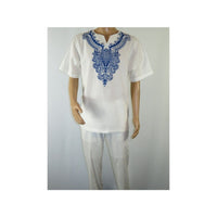 Mens 2pc Stacy Adams leisure suit Linen Cotton With Embroidery 3670 White Blue - J.Valintin Men's Wear Legend - 95936