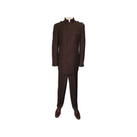 Mens Apollo King Banded Collarless suit Chinese Mandarin Wide leg AG94 Brown - J.Valintin Men's Wear Legend - 31685