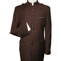 Mens Apollo King Banded Collarless suit Chinese Mandarin Wide leg AG94 Brown - J.Valintin Men's Wear Legend - 31685