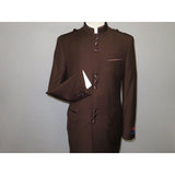 Mens Apollo King Banded Collarless suit Chinese Mandarin Wide leg AG94 Brown - J.Valintin Men's Wear Legend - 31685