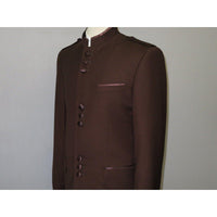 Mens Apollo King Banded Collarless suit Chinese Mandarin Wide leg AG94 Brown - J.Valintin Men's Wear Legend - 31685