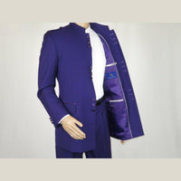 Mens Apollo King Banded Collarless suit Chinese Mandarin Wide leg AG95 Purple - J.Valintin Men's Wear Legend - 74411