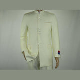 Mens Apollo King Banded Collarless suit Chinese Mandarin Wide leg AG97 Ivory - J.Valintin Men's Wear Legend - 7974