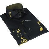 Mens AXXESS Musician Singer Dress Shirt Turkey Musical Notes 322 - 13 Black Gold - J.Valintin Men's Wear Legend - 95437