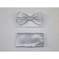 Men's Bow Tie and Hankie by J.Valintin Collection #92489 Solid Satin Silver - J.Valintin Men's Wear Legend - 92489