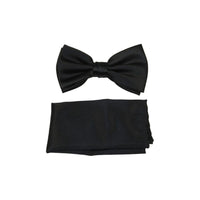 Men's Bow Tie Hankie by J.Valintin Collection #111325 Solid Black Satin - J.Valintin Men's Wear Legend - 111325